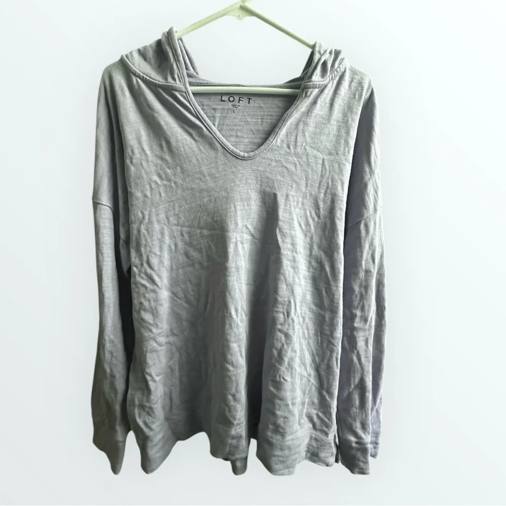 LOFT Lilac V-Neck Pullover Hoodie Sweatshirt - Picture 3 of 5